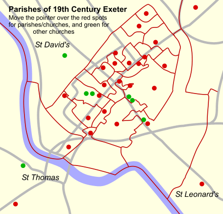 Map of the Parishes of Exeter in the 19th Century