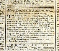 A 1776 advert in the Old Exeter Journal.