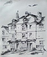A drawing by James Crocker, of old houses in Coombe Street.