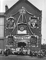 The staff of F E Raddon and Sons Printing Works celebrate the Coronation of George VI