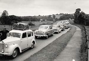 A traffic jam in the 1950s