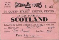 A ticket for a Greenslades tour