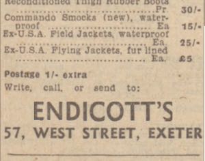 Advert from 1950 for Endicotts