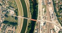 Aerial view showing the two Station Road bridges