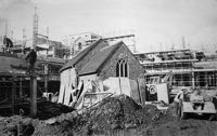 The church surrounded by the building works