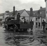 A truck rescues people