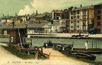 The ferryman pulling the ferry across the river