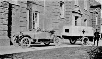 An ambulance trailer hauled by a private car