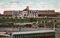 The railway yard in front of the prison.