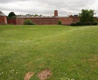 The rear of the prison from Danes Castle.