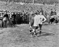 Dick Pym, left on the Wembley pitch.