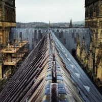 Looking west along the roof ridge