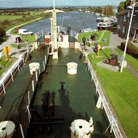 The MV Countess Wear, passes through the lock