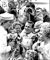 Princess Diana talking to people at the opening of the Riverside