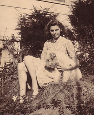 Olive sitting on an Anderson shelter