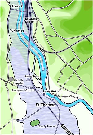 Map of Exeter's flood in 1960