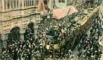 The first trams pass the Guildhall